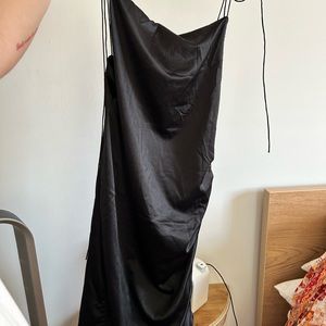 Black strappy poly/ satin adjustable mini dress size S/M